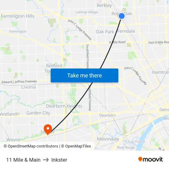 11 Mile & Main to Inkster map