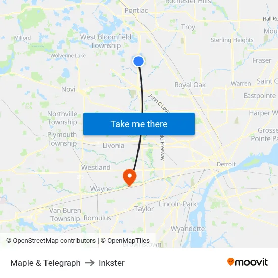 Maple & Telegraph to Inkster map