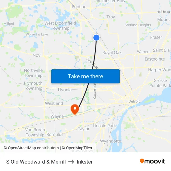 S Old Woodward & Merrill to Inkster map
