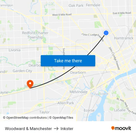 Woodward & Manchester to Inkster map