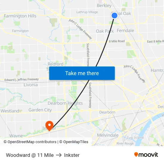 Woodward & 11 Mile to Inkster map