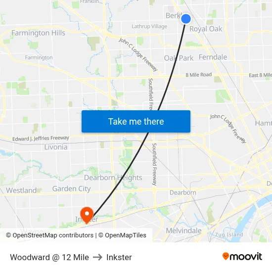 Woodward & 12 Mile to Inkster map