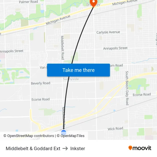 Middlebelt & Goddard Ext to Inkster map