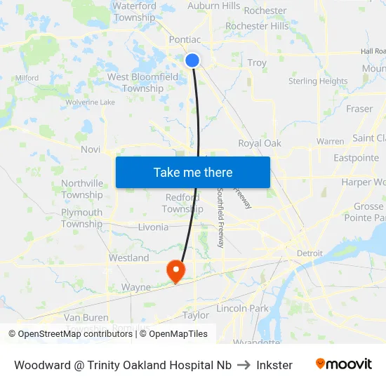 Woodward @ Trinity Oakland Hospital Nb to Inkster map