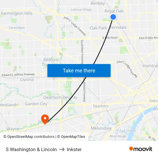 S Washington & Lincoln to Inkster map