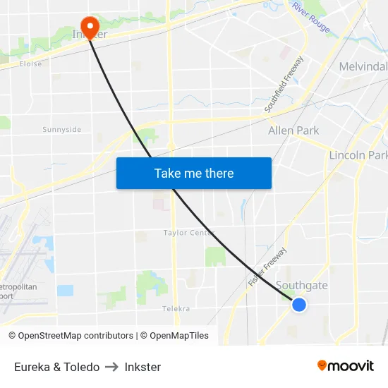 Eureka & Toledo to Inkster map
