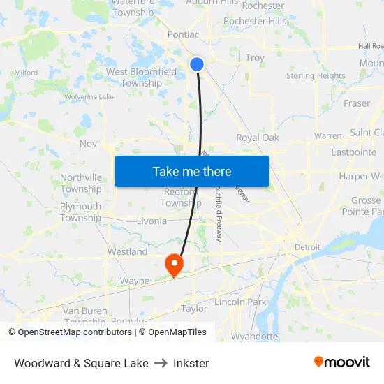 Woodward & Square Lake to Inkster map