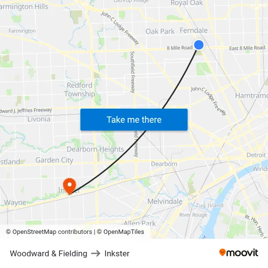 Woodward & Fielding to Inkster map