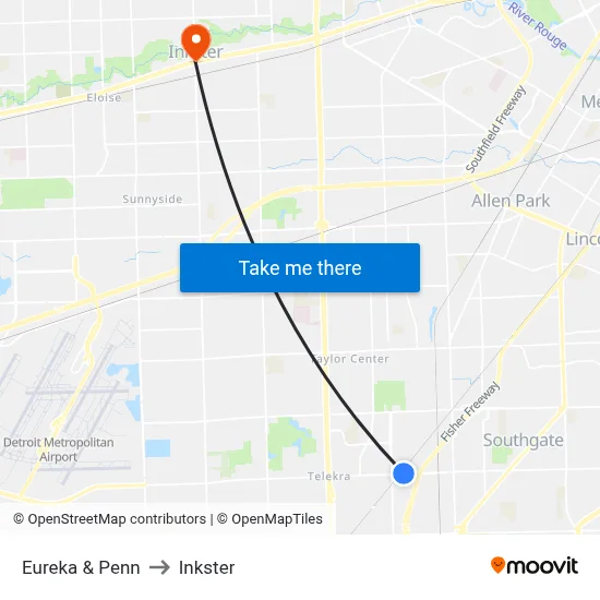 Eureka & Penn to Inkster map