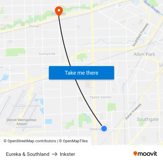 Eureka & Southland to Inkster map