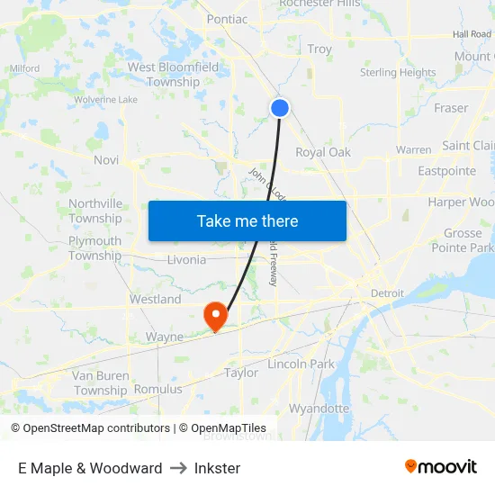 E Maple & Woodward to Inkster map