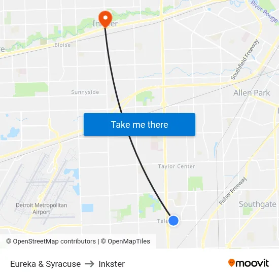 Eureka & Syracuse to Inkster map
