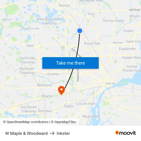 W Maple & Woodward to Inkster map