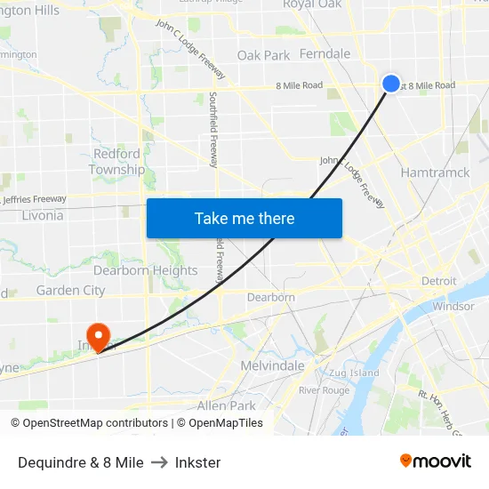 Dequindre & 8 Mile to Inkster map