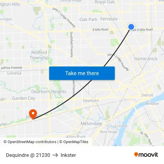 Dequindre @ 21230 to Inkster map