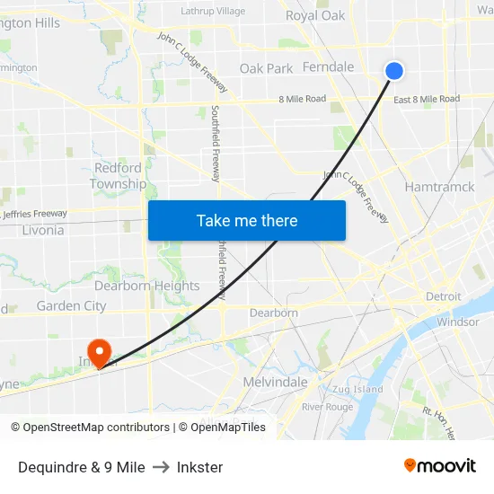 Dequindre & 9 Mile to Inkster map