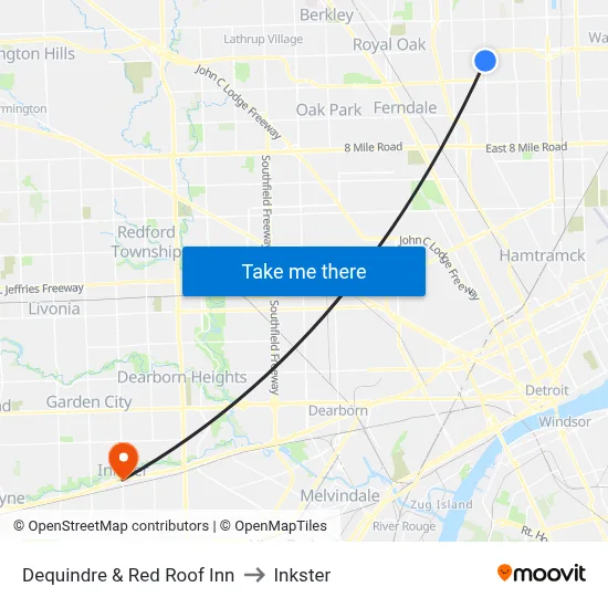 Dequindre & Red Roof Inn to Inkster map