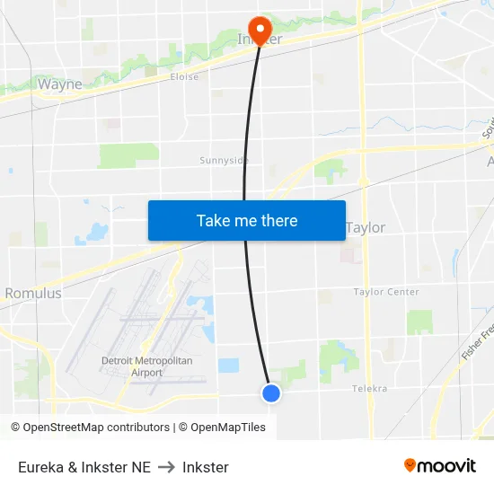 Eureka & Inkster NE to Inkster map