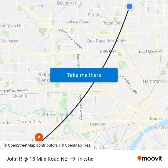John R @ 13 Mile Road NE to Inkster map