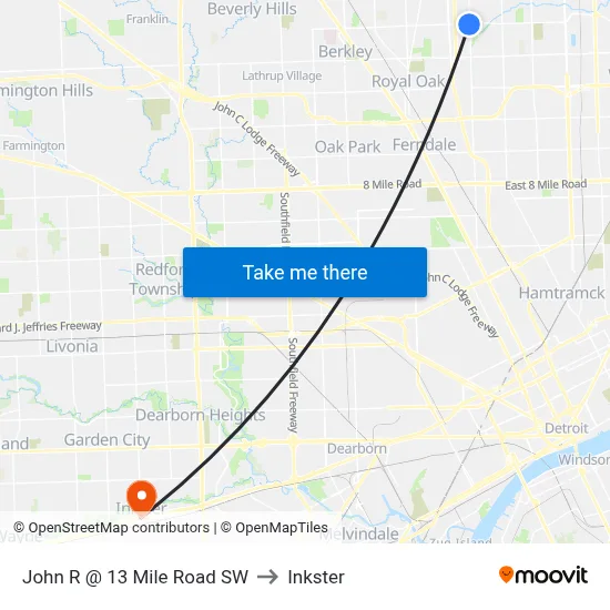 John R @ 13 Mile Road SW to Inkster map