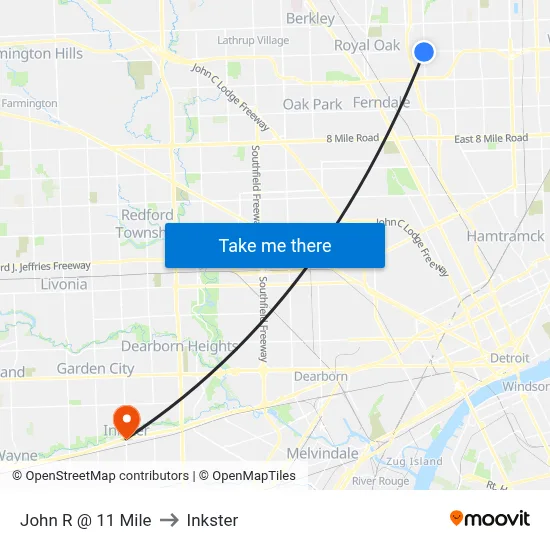 John R & 11 Mile to Inkster map