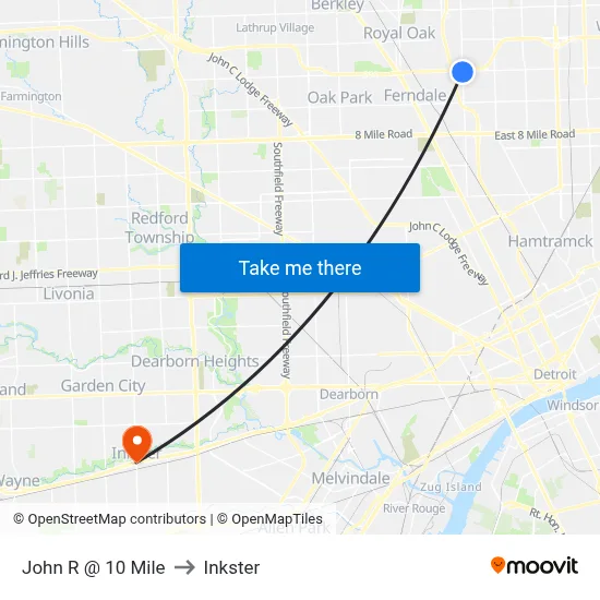 John R @ 10 Mile to Inkster map