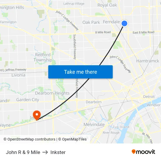John R & 9 Mile to Inkster map