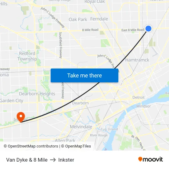 Van Dyke & 8 Mile to Inkster map