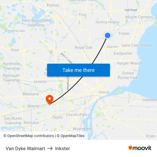 Van Dyke Walmart to Inkster map