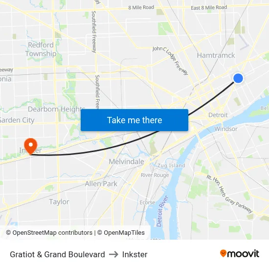 Gratiot & Grand Boulevard to Inkster map