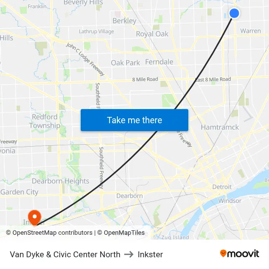 Van Dyke & Civic Center North to Inkster map
