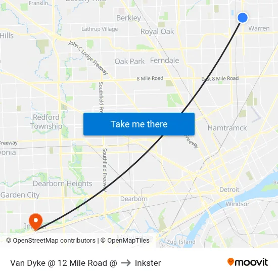 Van Dyke & 12 Mile to Inkster map