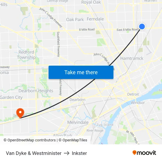 Van Dyke & Westminister to Inkster map