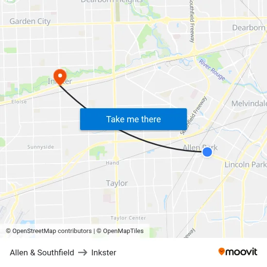 Allen & Southfield to Inkster map