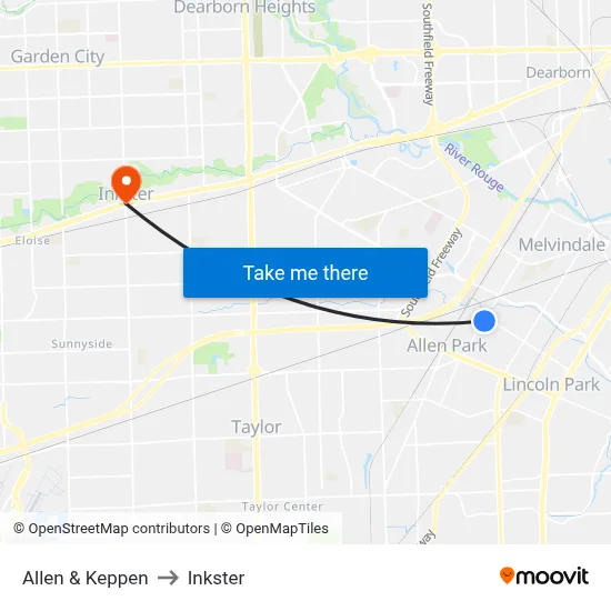 Allen & Keppen to Inkster map