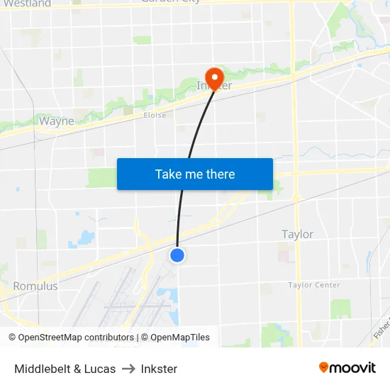 Middlebelt & Lucas to Inkster map