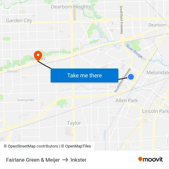 Fairlane Green & Meijer to Inkster map