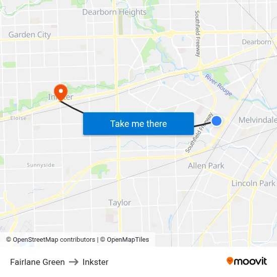 Fairlane Green to Inkster map