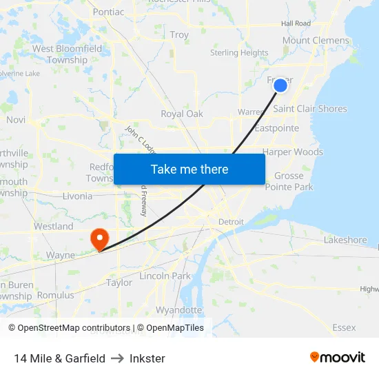 14 Mile & Garfield to Inkster map