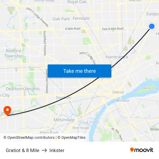 Gratiot & 8 Mile to Inkster map