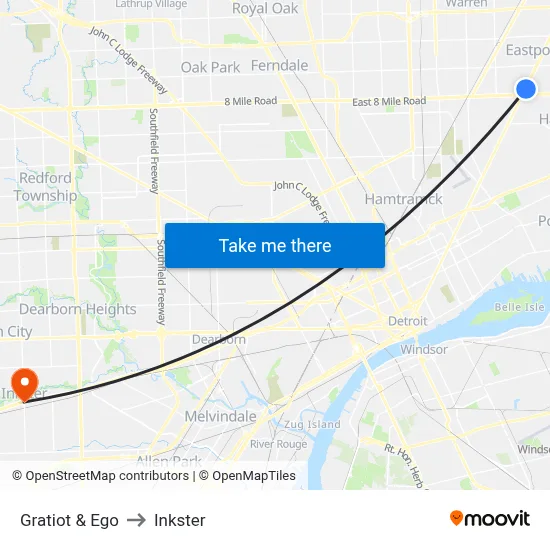 Gratiot & Ego to Inkster map