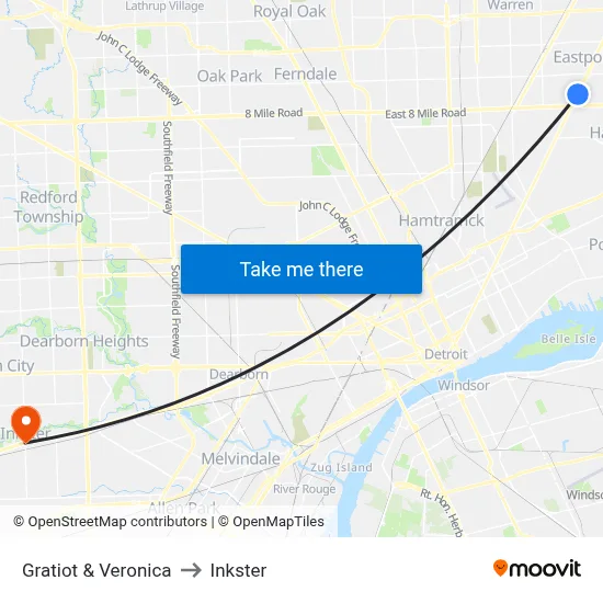 Gratiot & Veronica to Inkster map