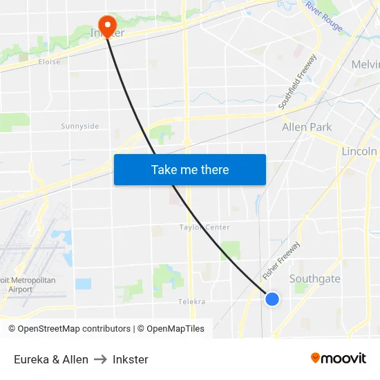 Eureka & Allen to Inkster map