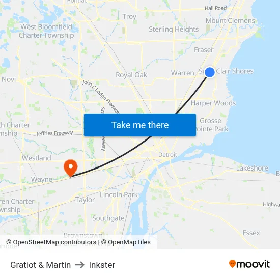 Gratiot & Martin to Inkster map