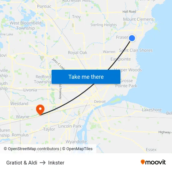Gratiot & Aldi to Inkster map