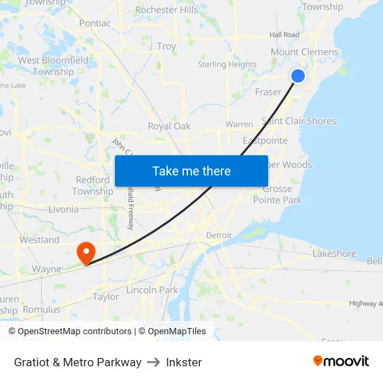 Gratiot & Metro Parkway to Inkster map