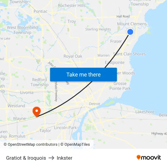 Gratiot & Iroquois to Inkster map