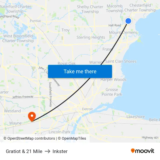 Gratiot & 21 Mile to Inkster map