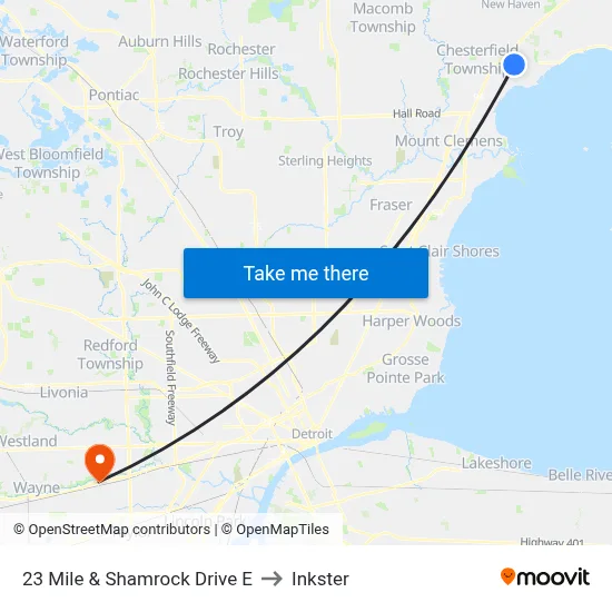 23 Mile & Shamrock Drive E to Inkster map