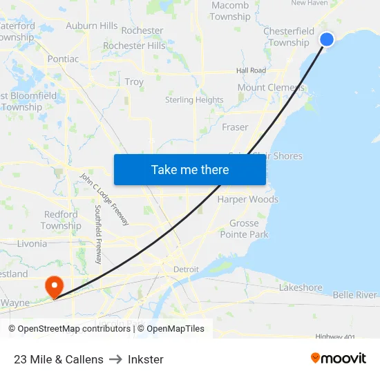 23 Mile & Callens to Inkster map
